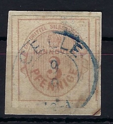 Hannover Mi 13a überrandig auf Briefstück mit blauem K2 Celle