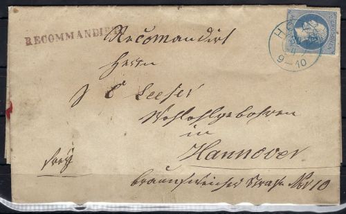 Hannover Mi 24y mit L1 Racommandirt, mit K2 Hoya n. Hannover