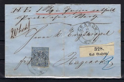 Meckl.-Schwerin Nachverwendung auf NDP Mi 5 EF Einschreiben, K2 Grabow