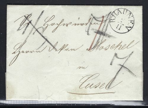 Preußen Vorphila 1845, Faltbrief mit klarem K1 Rhauen nach Cusel