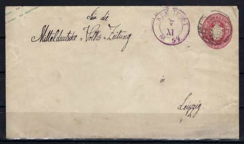 Sachsen U 21 A Ortsbrief mit violettem K2 Stadtpost Leipzig