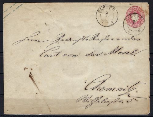 Sachsen U 21 B mit K2 Elster nach Chemnitz, Rückseite Ausgabestempel