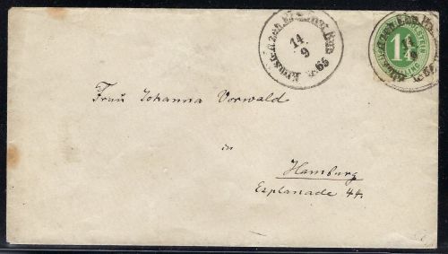 Schleswig-Holstein Mi 9 EF mit K1 Bahnpost nach Hamburg