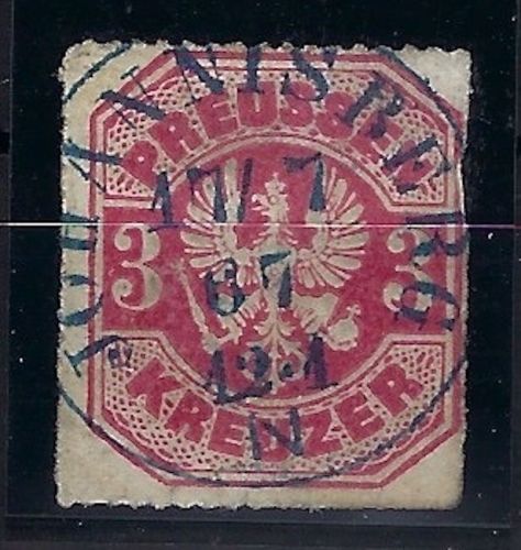 T. u. T. Nachverwendung auf Preußen Mi 24, blauer K1 Johannisberg