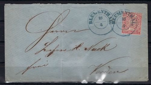 NDP Mi 4 EF mit K2 Blumenthal mit Ankunftst. K2 Verden, je in blau