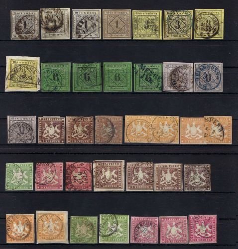 Württemberg Mi 1-14 ° (ohne die 18 Kreuzer) sonst komplett, ME 2.700€