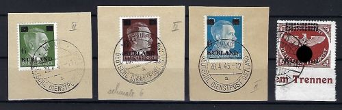 Kurland Mi 1-3 ° Briefstück und 4 °, alles gep. Van Loo BPP, ME 150€