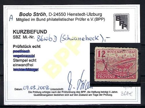 Prov. Sachsen, Mi 86 wb D ° mit KB Ströh BPP, ME 1.200€