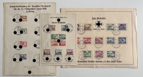 3. Reich, 3 Gedenkblätter mit Mi 609-16, 651-659, 730-738