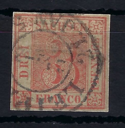 Sachsen Mi 1 a °, Sachsen dreier, vollrandig, ME 8.000€