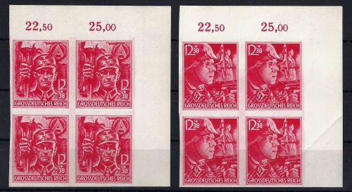 DR SA/SS, Mi 909 - 910 U ** Viererblock Eckrand OR, ME 360€