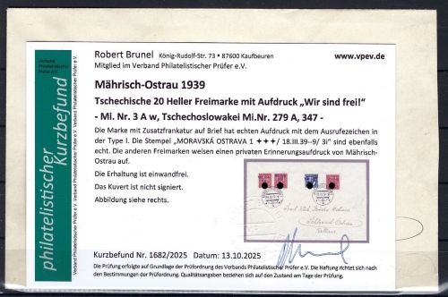 Sudetenland / Mährisch Ostrau Mi 3 Aw Brief, mit KB Brunel VP