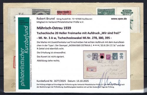 Sudetenland / Mährisch Ostrau Mi 3 Aw Brief, mit KB Brunel VP