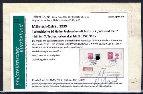 Sudetenland / Mährisch Ostrau Mi 7 Brief, mit KB Brunel VP