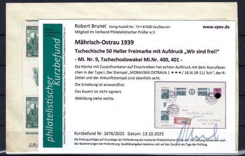 Sudetenland / Mährisch Ostrau Mi 9 Brief, mit KB Brunel VP