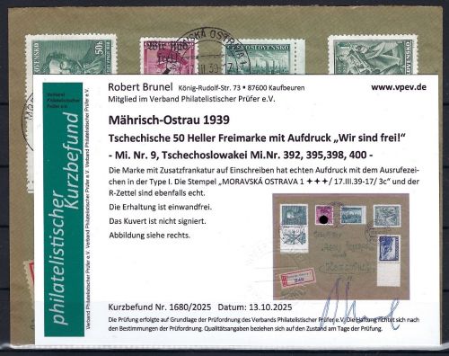 Sudetenland / Mährisch Ostrau Mi 9 Brief, mit KB Brunel VP