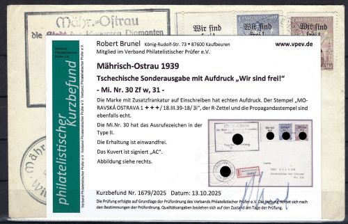 Sudetenland / Mährisch Ostrau Mi 30 Zf w + 31, mit KB Brunel VP