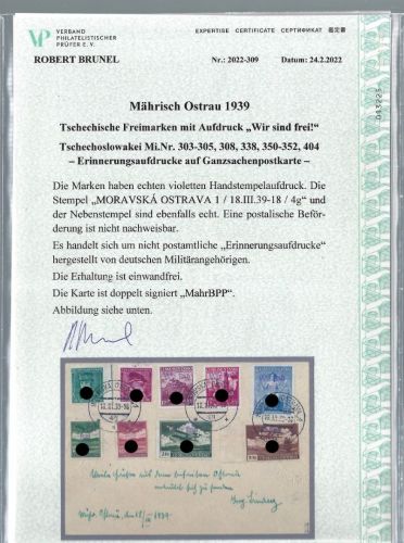 Sudetenland/Mährisch Ostrau Erinnerungsaufdr. P9 + Tschechische Marken
