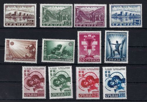 P) Serbien Mi 46-49**, 58-61**, 62A-65A**, ME 60€