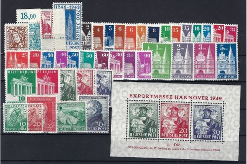 P) Bizone Mi 69 - 110 ** mit Block 1a und Blockmarken, ME 736€