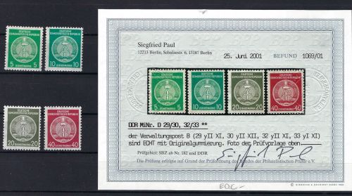 P) DDR Dienst, Mi 29-33 yI/II XI/II **, mit Befund Paul BPP, ME 1.130€