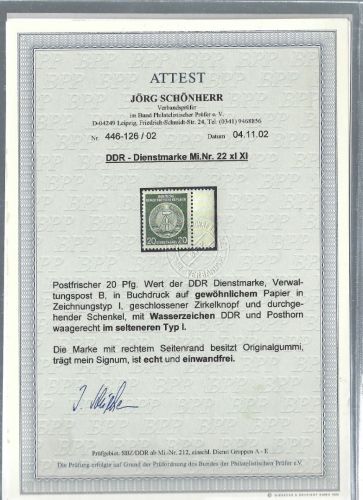 P) DDR Dienst Mi 22 xI XI** einwandfrei mit FFA Schönherr BPP, ME 650€