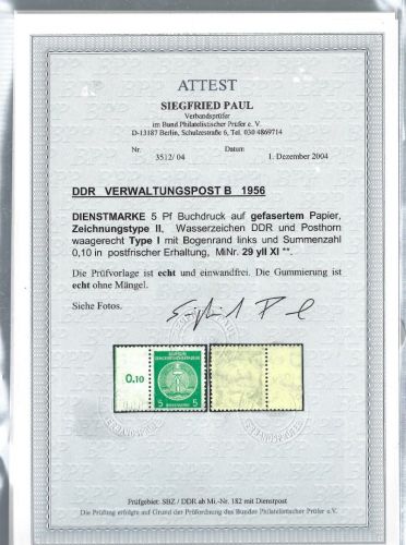 P) DDR Dienst Mi 29 yII XI ** einwandfrei mit FFA Paul BPP, ME 700€