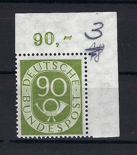 Bund 1951 Posthorn, Mi 130 Eckrand OR **, tiefst gep. Schlegel BPP