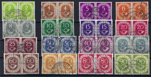 Bund 1951 Posthorn Mi 123-138 ° Paar Satz ungefaltet, ME 2865€