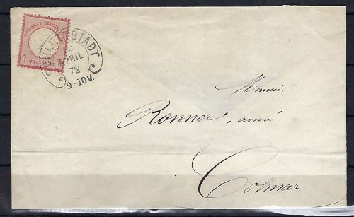 DR Mi 4 EF mit glasklarem Hufeisenstempel Schlettstadt nach Colmar