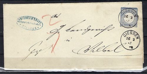 DR Mi 10 EF mit K1 Giessen nach Bad Vilbel, mit postalischer Vermerk