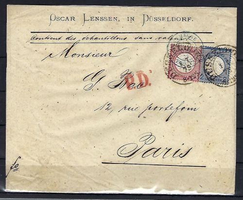 DR Mi 19+20 MiF Düsseldorf n. Paris, Mi 20 heller Fleck im ob. Rahmen