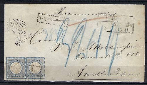 DR Mi 20 Paar MeF/Einschreiben n. Amsterdam, postalischer Vermerk