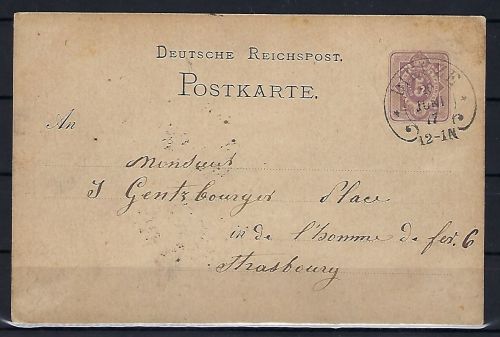 DR Ganzsache P 5 mit klarem Hufeisenstempel Dieuze nach Strassburg