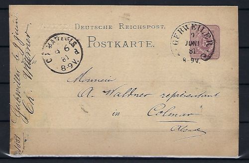 DR P10 mit Hufeisenstempel Gebweiler, auf Pfennig-Ausgabe sehr selten