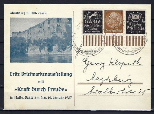 DR KABE Privat-Zusammendruck P-W 10 Ausstellungskarte Halle/Saale 1937