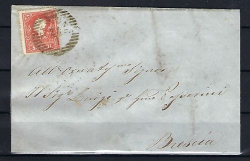 Lombardei-Venetien Mi 9 I EF Faltbrief, Strischst. Vestone n. Brescia