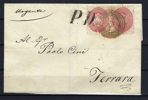 Lombardei-Venetien Mi 21 Paar MeF, Zufallsentwertung und PD n. Ferrara