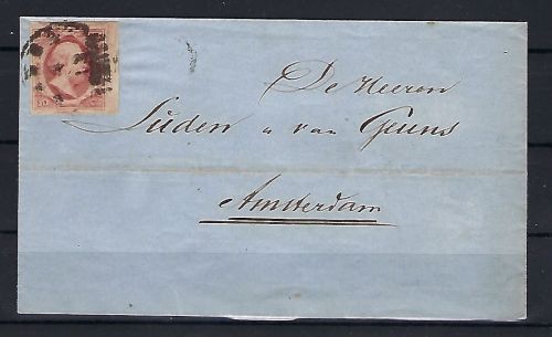 Niederlande Mi 2 Randstück als EF mit Hlabkreisstempel n. Amsterdam