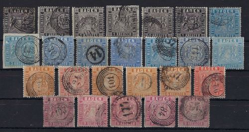 Baden, nette umfangreiche Partie aus Mi 9-12 gestempelt, ME 2120€
