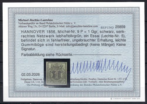 P) Hannover Mi 9 P / Lechte-Nr. 5 * mit Gummi, Befund Jäschke-L. BPP