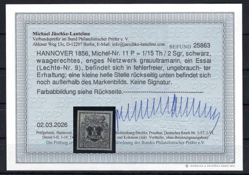 P) Hannover Mi 11 P / Lechte-Nr. 9 * mit Gummi, Befund Jäschke-L. BPP