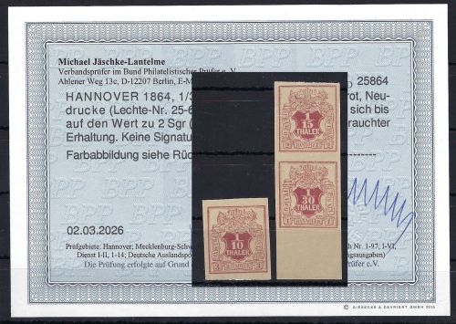 P) Hannover ND Lechte-Nr. 25-6 a-c (*) o. Gummi, Befund Jäschke-L. BPP