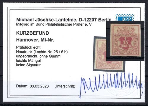 P) Hannover ND Lechte-Nr. 25-6 b (*) ohne Gummi, KB Jäschke-L. BPP