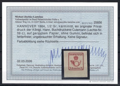 P) Hannover Privatdruck Lechte 39 c, Druckerei Culemann, Befund BPP