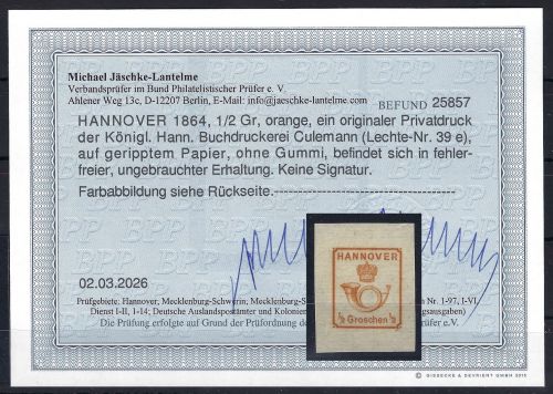 P) Hannover Privatdruck Lechte 39 e, Druckerei Culemann, Befund BPP