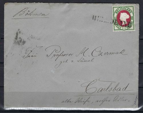 P) Helgoland Mi 14a EF n. Carlsbad (Böhmen), seltene Destination, BPP