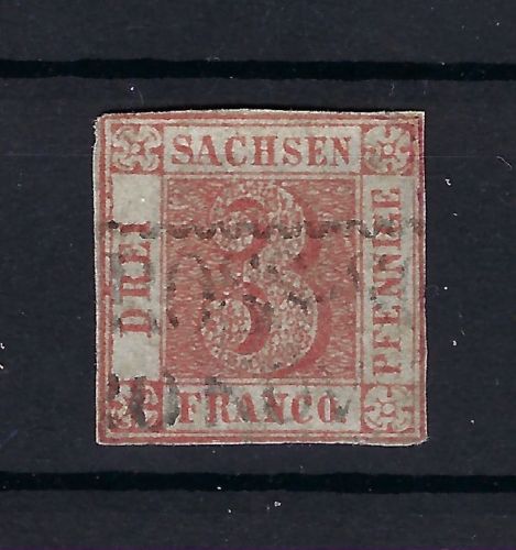 Sachsen Mi 1 a °, Sachsen dreier, knapp geschnitten ME 8.000€