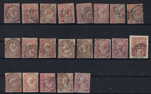 Sachsen Mi 12 (21) °, einiges in guter Qualität, meist gep. Pfenninger