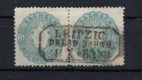 Sachsen Mi 19 a waag. Paar mit Ra3 leipzig , ungefaltet